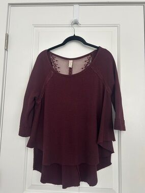 Free People Layered Waffle Knit Tunic - Burgundy